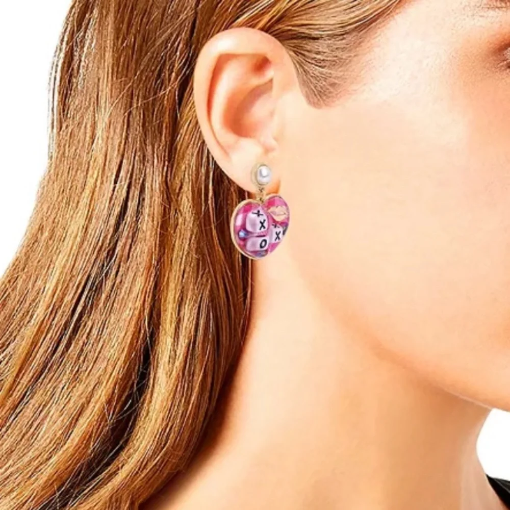NWT $55 Betsey Johnson XOX Heart Drop Valentines Day Earrings - Picture 2 of 9